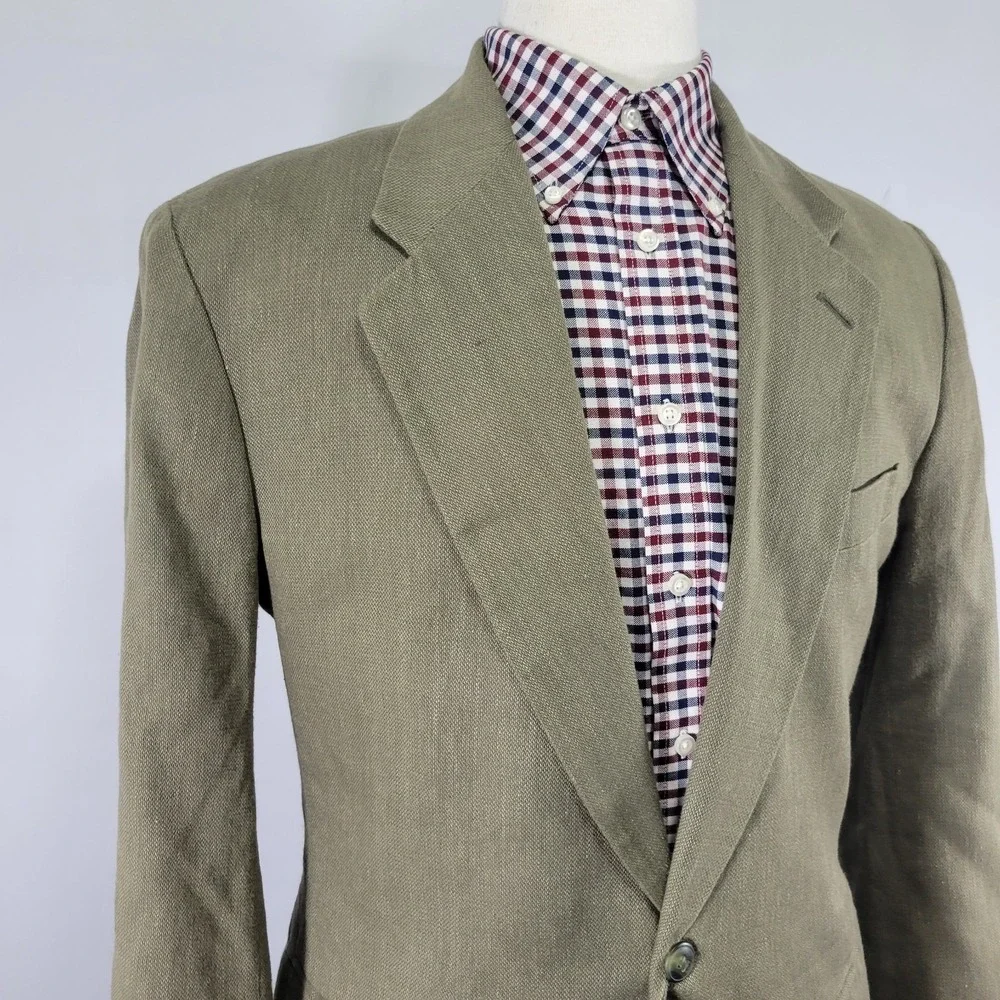 Claiborne Men's Sport Coat Blazer‎ Two Button Green Cotton Linen Blend 40R